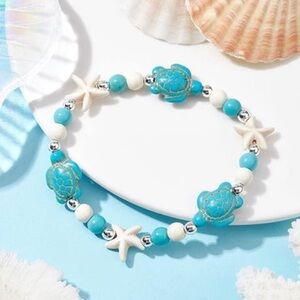 NWT Coastal Sea Turtle & Starfish, Synthetic Elastic Bracelet
